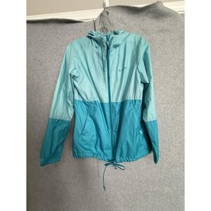 Columbia Jacket Womens Medium Blue Colorblock Hooded Windbreaker Zip Pockets